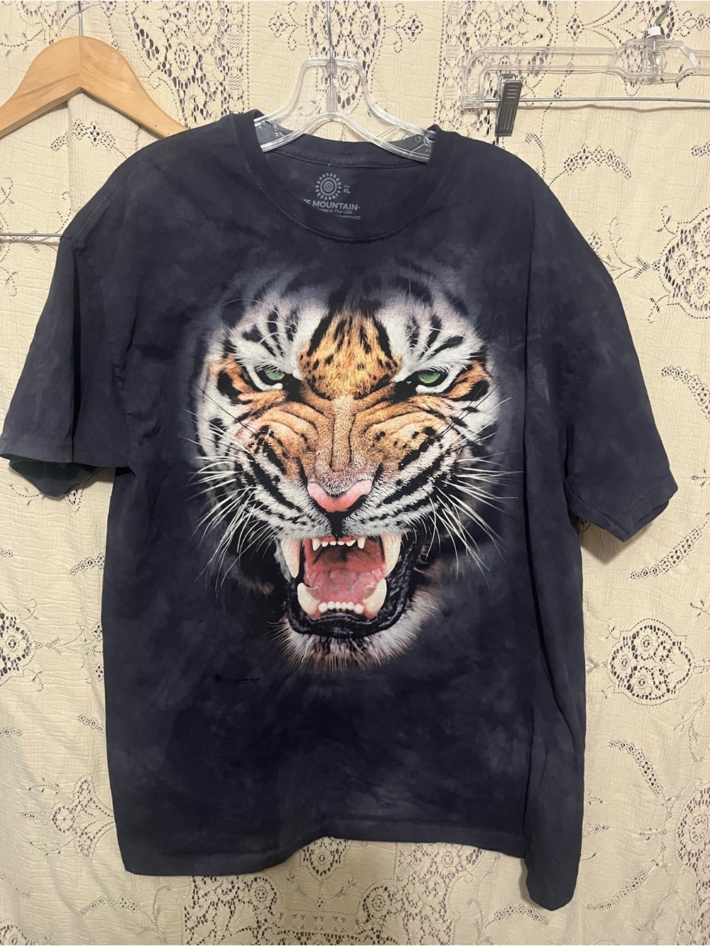 The Mountain Black Tee with Fierce Tiger Face
